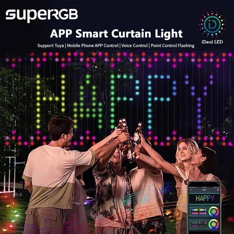 LED Smart RGB Curtain Lights Bluetooth APP Control Fairy Light Garland DIY Picture Display Party Wedding Decor Garden Party
