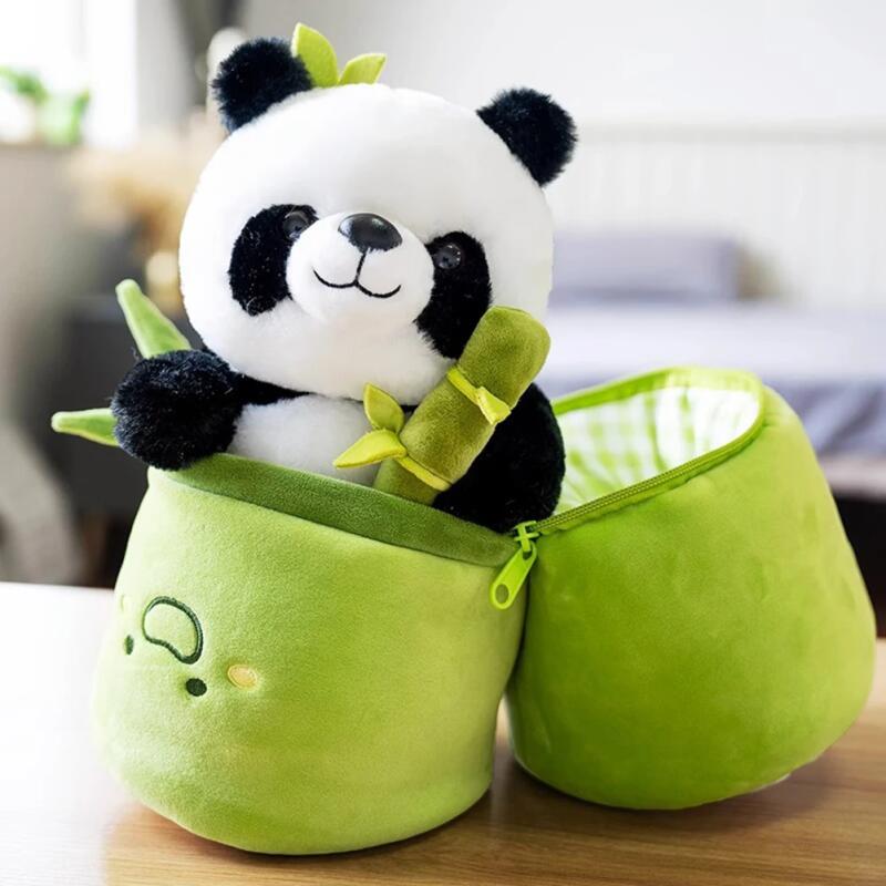 25 40Cm Kawaii Bamboo Tube Panda Set Plush Pillow Doll Toy Cute Plushies Stuffed Animal Soft Hugging Kid Birthday Christmas Gift