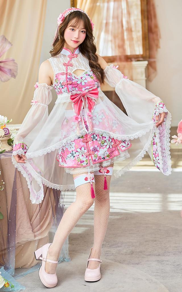 Cosplay Festival Hinamatsuri Dolls Dress Cherry Blossom Blue Pink Blue Veil Lace Costume Disguise Marie Moon 8 Piece Set 10227 [Malymoon] Doll's