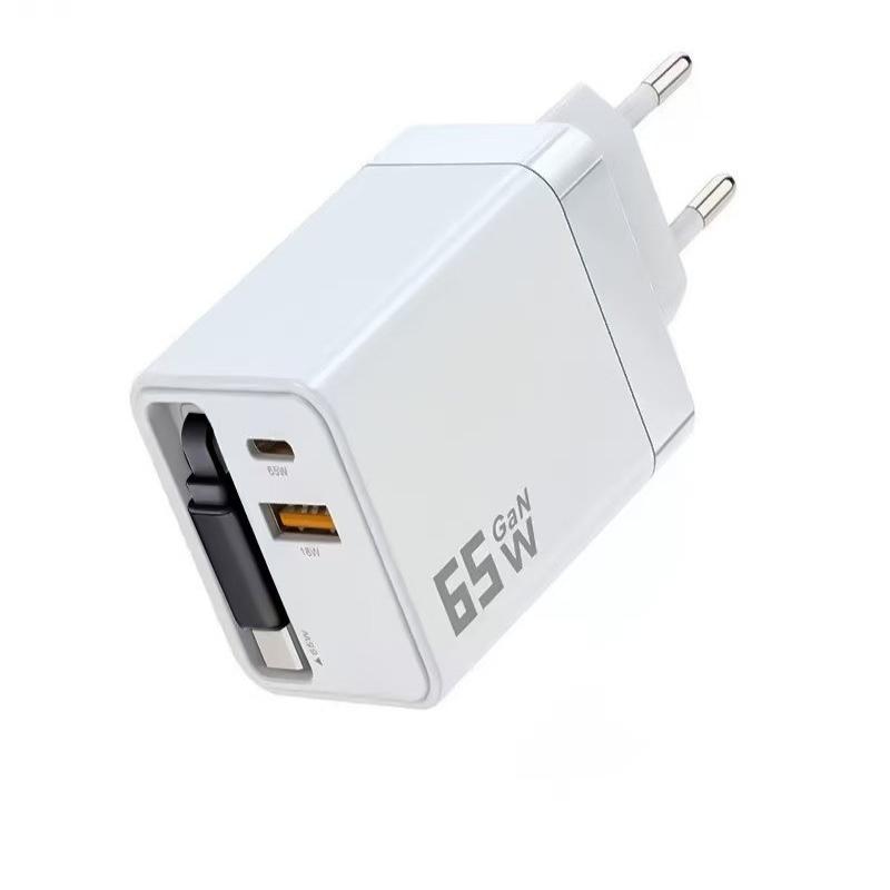 65W Super Fast Charge Type C Usb Phone Charger With Retractable Usb C Cable For Phone Fast Charging Charger