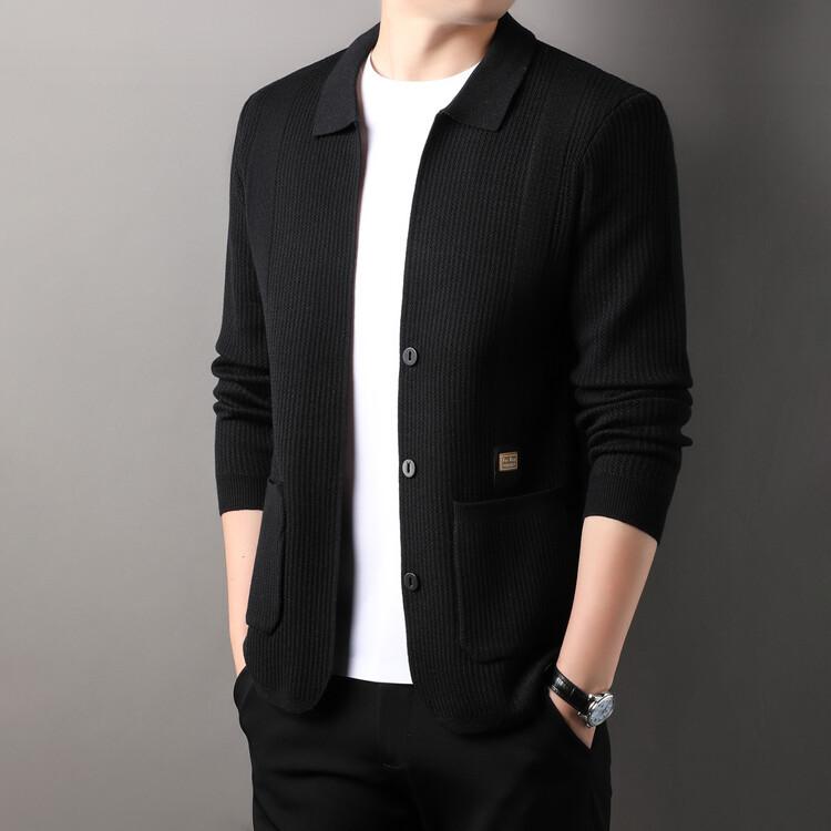 Men'S Mid-To-High-End Spring And Autumn Thin Jacquard Cardigan Real Pocket Sticker Casual Loose Simple Knitted Long Sleeves