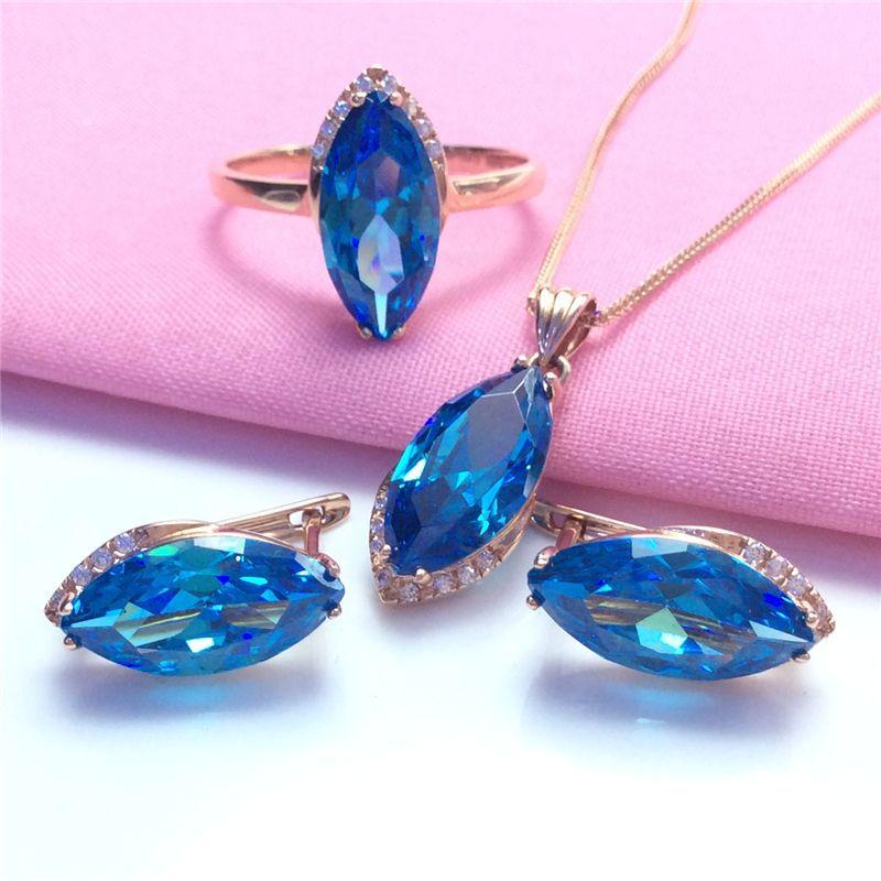 Purple Gold Fashion Blue Stone Ring Rose Gold Plated Light Luxury Horse Eye Tip Ring