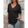 2026 Spring/Summer New Solid Color V-Neck Drawstring Hooded T-Shirt for Women Casual Short Sleeve