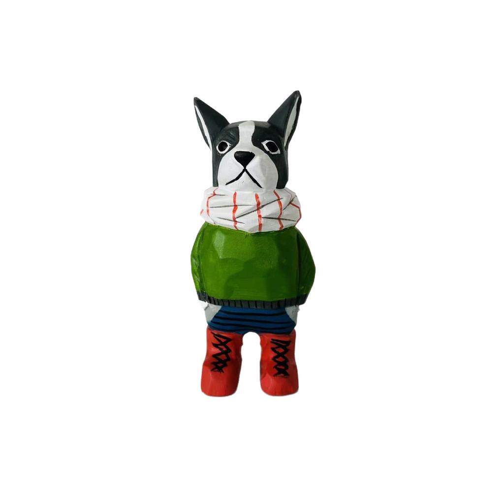 Wooden French Bulldog Figurine Creative Desk Decor Handcrafted Home Office Gift For Animal Lovers