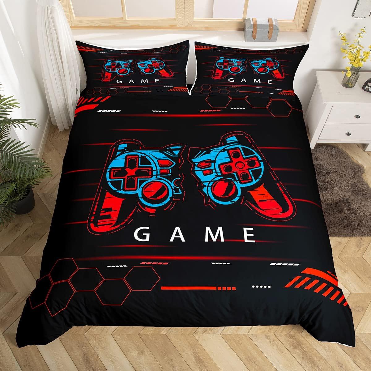 

Gaming Duvet Cover Blue Fire Gamer Bedding Set Gamepad Comforter Cover Microfiber Game Controller Bedspread Cover for Boys Girls 135x200cm 2pcs