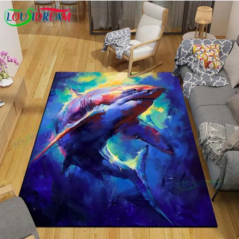 Moderne 3D-Haifisch-Teppich für Wohnzimmer Heim-Sofa-Dekoration, Kinder-Spiel-Dekor Bodenteppich Yoga-Matte Großer Teppich