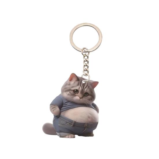 Yousheng Acrylic 2D Flat Cat Keychain Q-Version Animal Keyring Compact Size Portable Decoration Keys Backpacks Accessory