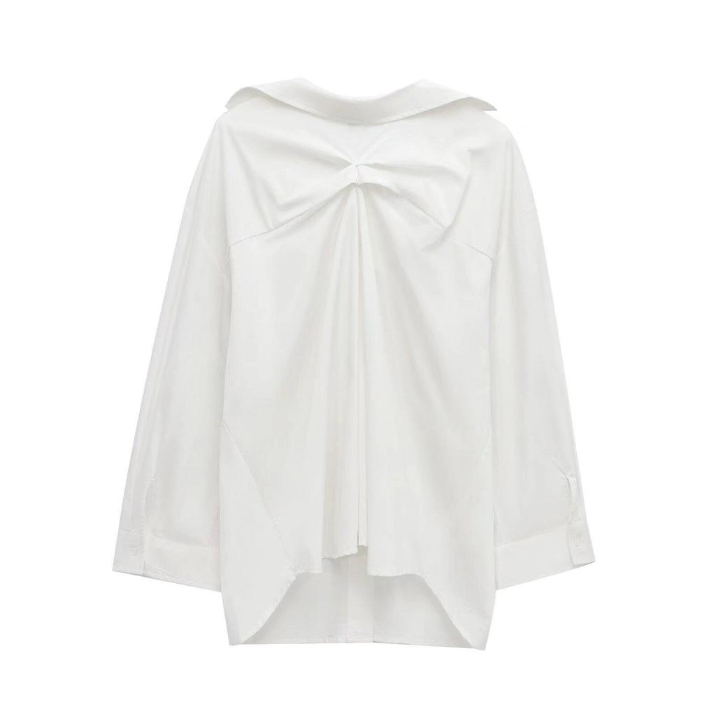 Women's 2024 Autumn Retro Loose Long Sleeve Solid Color Casual Shirt - European & American Style
