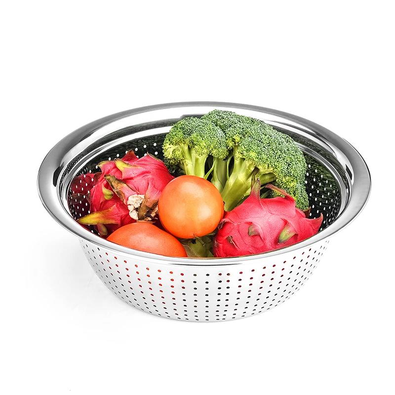 304 Stainless Steel Leaky Basin Rice Washing Sieve Basin Vegetable Basket Leaching Water Washing Fruit Filter Rice Basin6