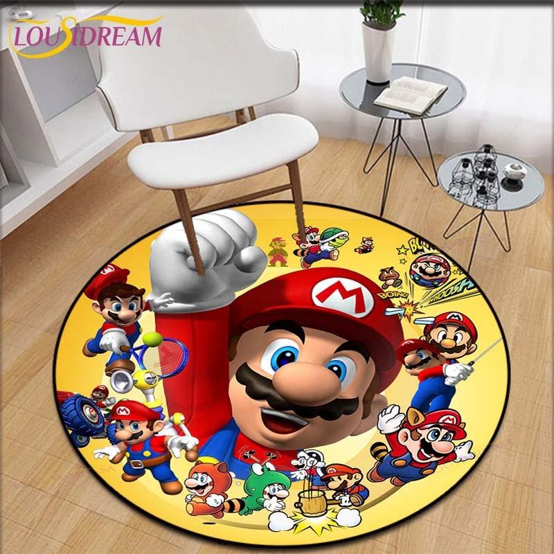 Cartoon Mario Bros Round Children Carpet Anime Pattern Children Flannel Carpet Baby Hand Print Carpet  Anime Rug