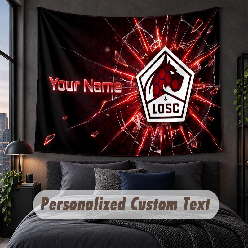 Custom Name Text Tapestry,LOSC Lille FC Decorative Wall Hanging, Background Tapestry For Home Bedroom