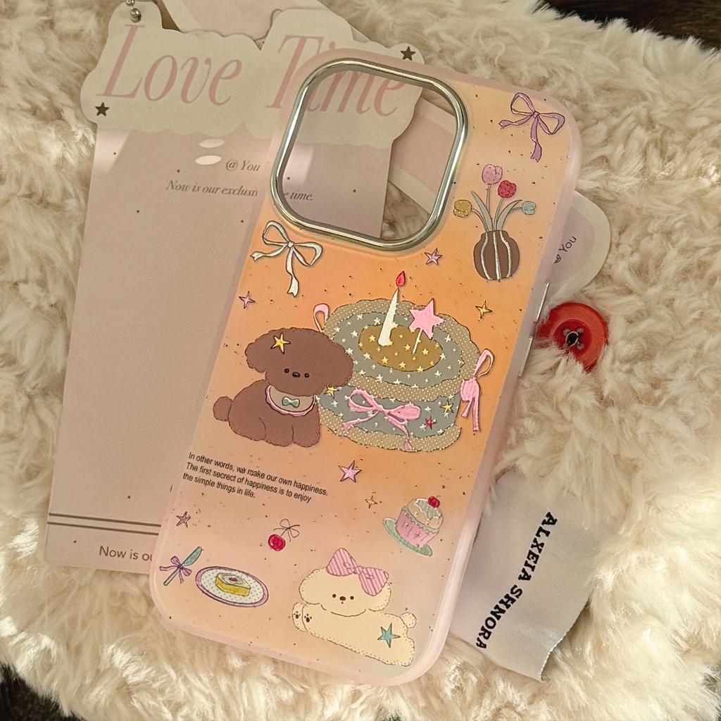 Gilded Laser Suitable for Iphone17 Mobile Phone Case 16Promax Pink Cake Puppy 15 Anti Fall 14 Cartoon 13