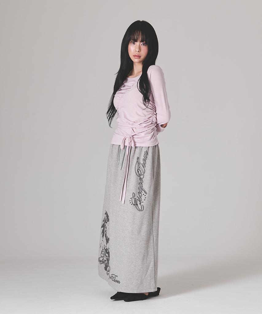 ESCAPEFROM Long Sleeve With Diagonal Shirred Strap Details Pink