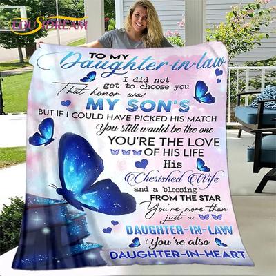 To My Daughter Plush Butterfly Quilt Throw Soft Flannel Blanket for Living Room Bedroom Bed Sofa Perfect Gift for Daughter