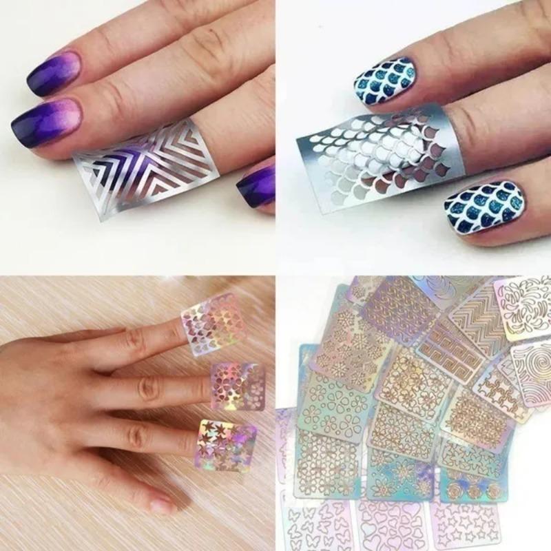 12 Sheet/24 Sheet Nail Art Vinyl Stencil Guide Sticker Manicure Curved Wave Laser Tip New