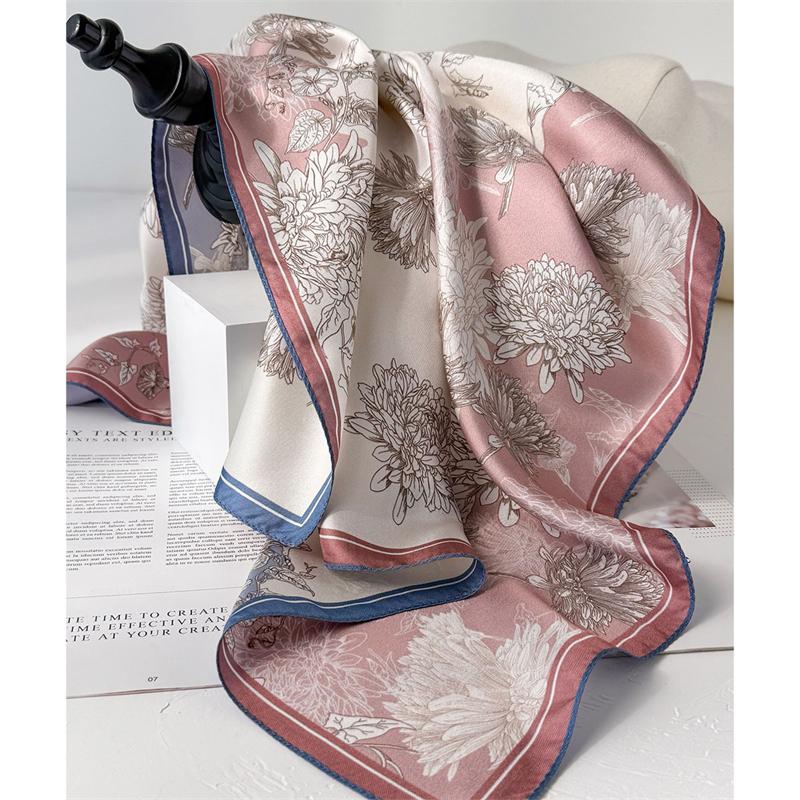 

100% Twill Silk Square Scarf for Women 65cm Neck Tie Neckerchief Double side Female Foulard Headband Hijab Shawl Bandana 65x65cm