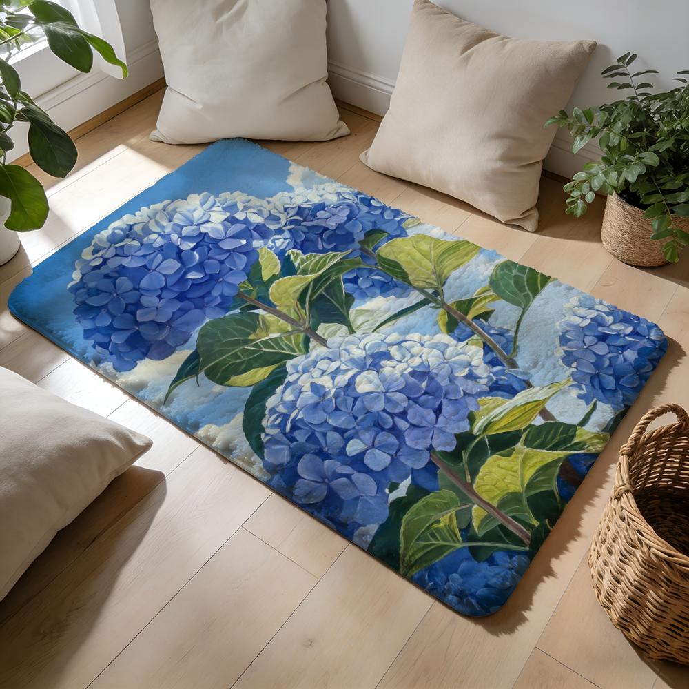 Bloom In Blue Morning Glory Bluebell Floor Mat Soft Flannel Absorbent Mat Non-Slip Rug Home Bedroom Bathroom