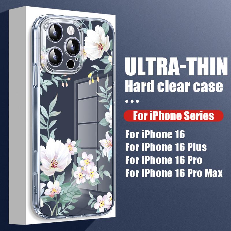 Farbiger Blumendruck, klare, stoßfeste Handyhülle für iPhone 16 Pro Max 15 Pro 14 13 12 11, Hart-PC-Linsenschutz, schlanke, transparente Stoßstangenabdeckung