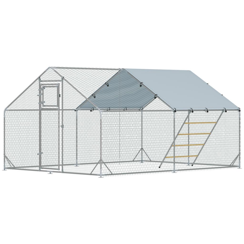 Chicken Coop, Free-Range Enclosure for Chickens, with UV-Resistant Tarp, Steel Mesh, Automatic Feeder, for 12-18 Chickens