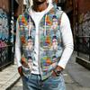Gilet da uomo casual con cappuccio, senza maniche, con zip e stampa natalizia per feste di festa