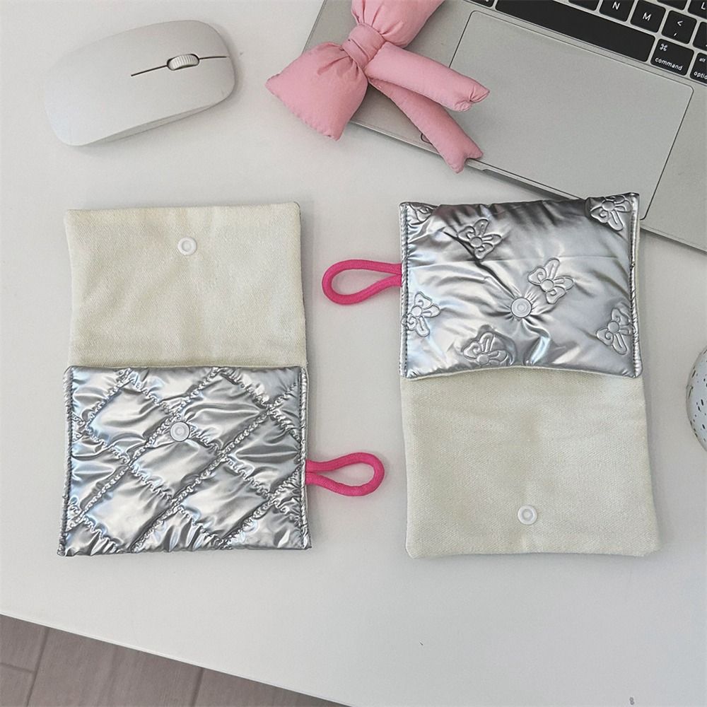 Zipper Button Sanitary Mat Bag Love Bow Credit Card Holder Simple Makeup Organizer for Woman Girls