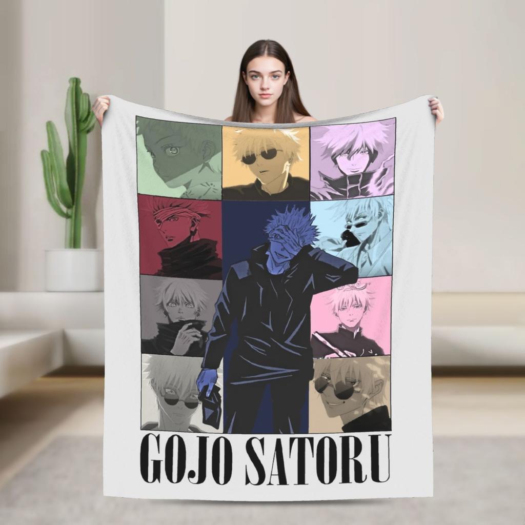 Gojo Satoru JJK Anime Blanket Flannel Textile Decor Portable Lightweight Thin Throw Blanket for Bed Travel Bedspread