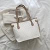 Large Capacity Women Casual Fashion Solid Plaid Daily Tote Shoulder Bag
