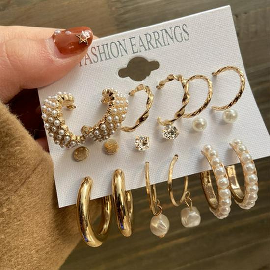Women's Tassel and Pearl Crystal Stud Earring Set