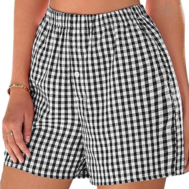 Women's Vintage Plaid Loose Casual High Waist Wide-Leg Shorts