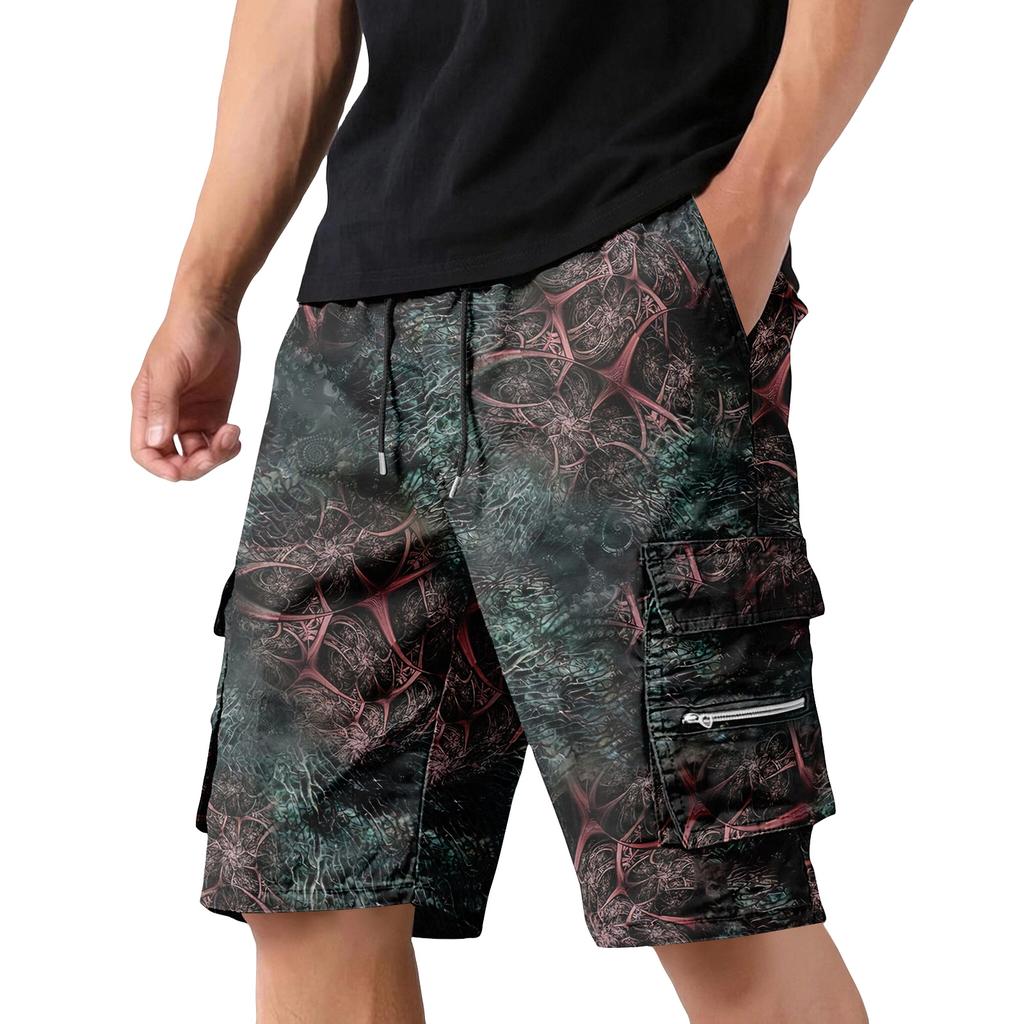 Men's Cargo Shorts with Drawstring Waist Adjustable Fit Multiple Pockets Lightweight Durable Fabric Outdoor Casual Wear