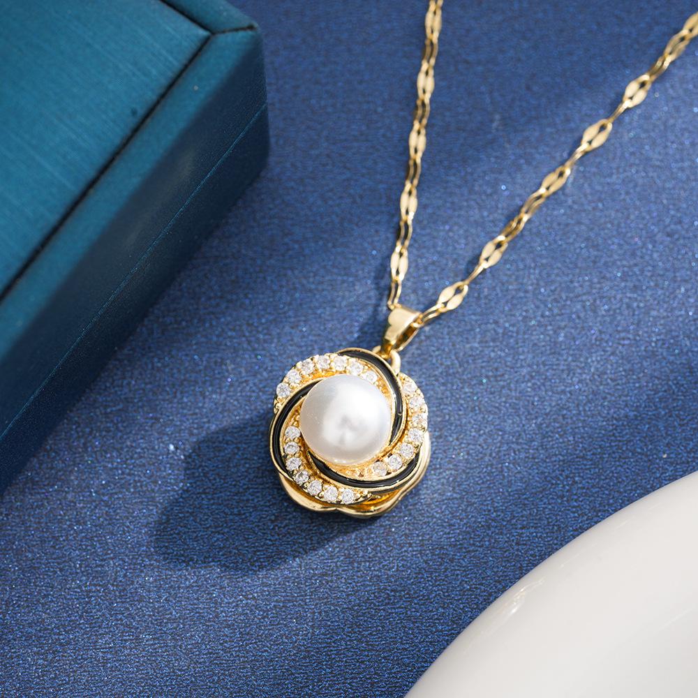 DIY Jewelry Accessories: Micro Inlaid Zircon & Water Pearl Pendant Necklace in Durable Colorfast 18K Titanium Steel