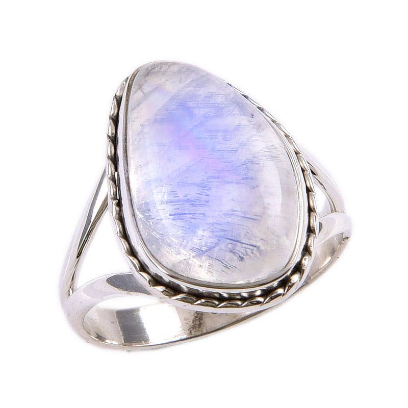 Natural Rainbow Moonstone Gemstone 925 Solid Sterling Silver Ring Size 7 S2P95