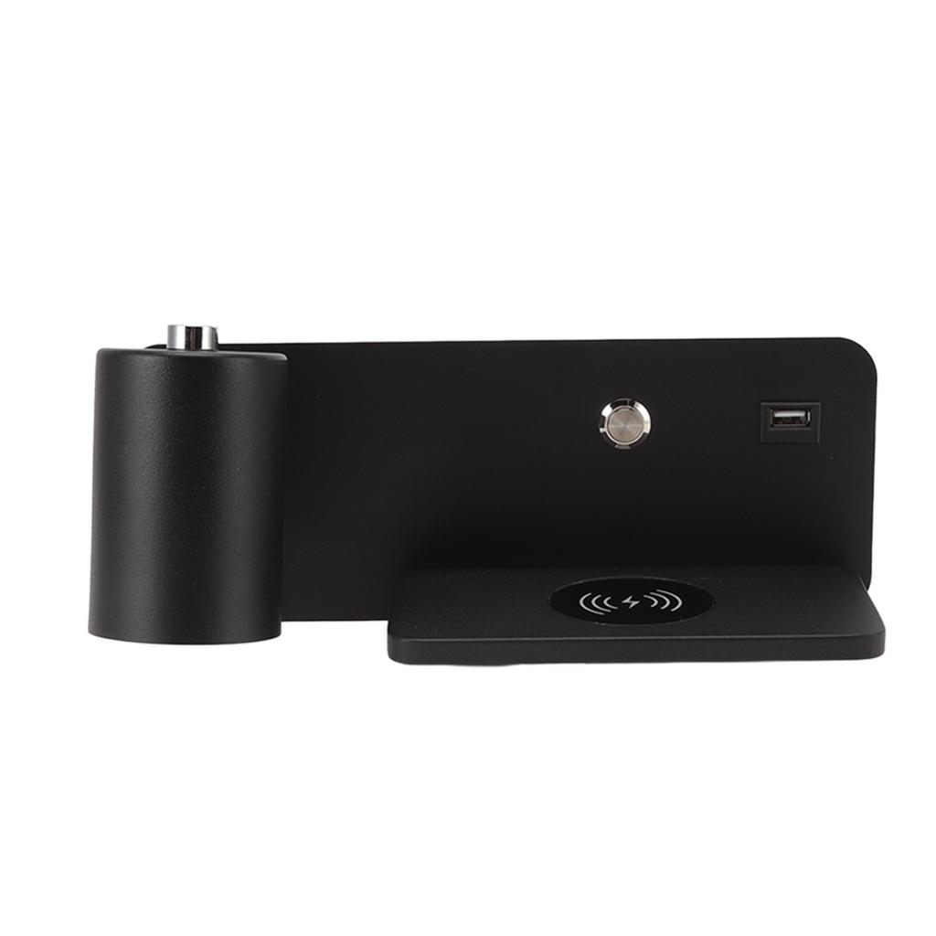 LED nástěnné světlo USB rozhraní Bezdrátové nabíjení LED nástěnná lampa do obývacího pokoje ložnice 85‑265V černá