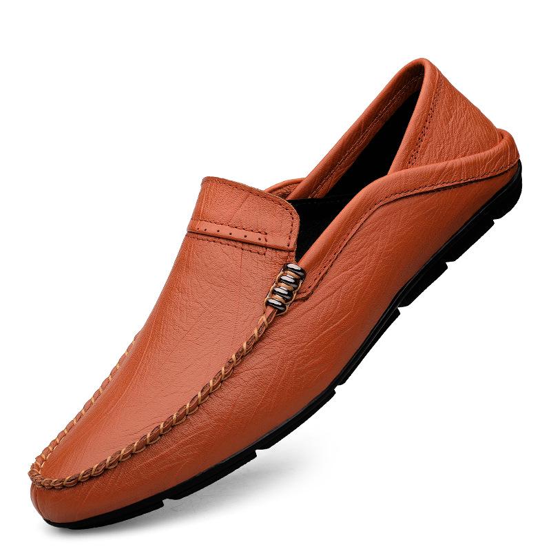 Men s Cowhide Leather Slip-On Loafers - Round Toe, Flat Bottom, Breathable, Four Seasons Casual Shoes. 43