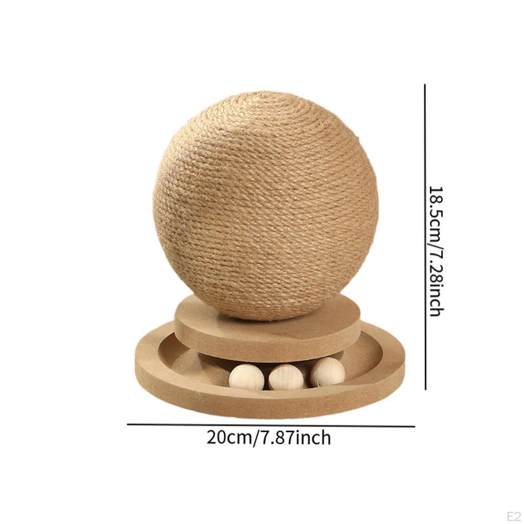 Jute Cat Scratcher Ball Wooden Toy Play Exercise Grind Claw for Indoor Cats Track with Rolling