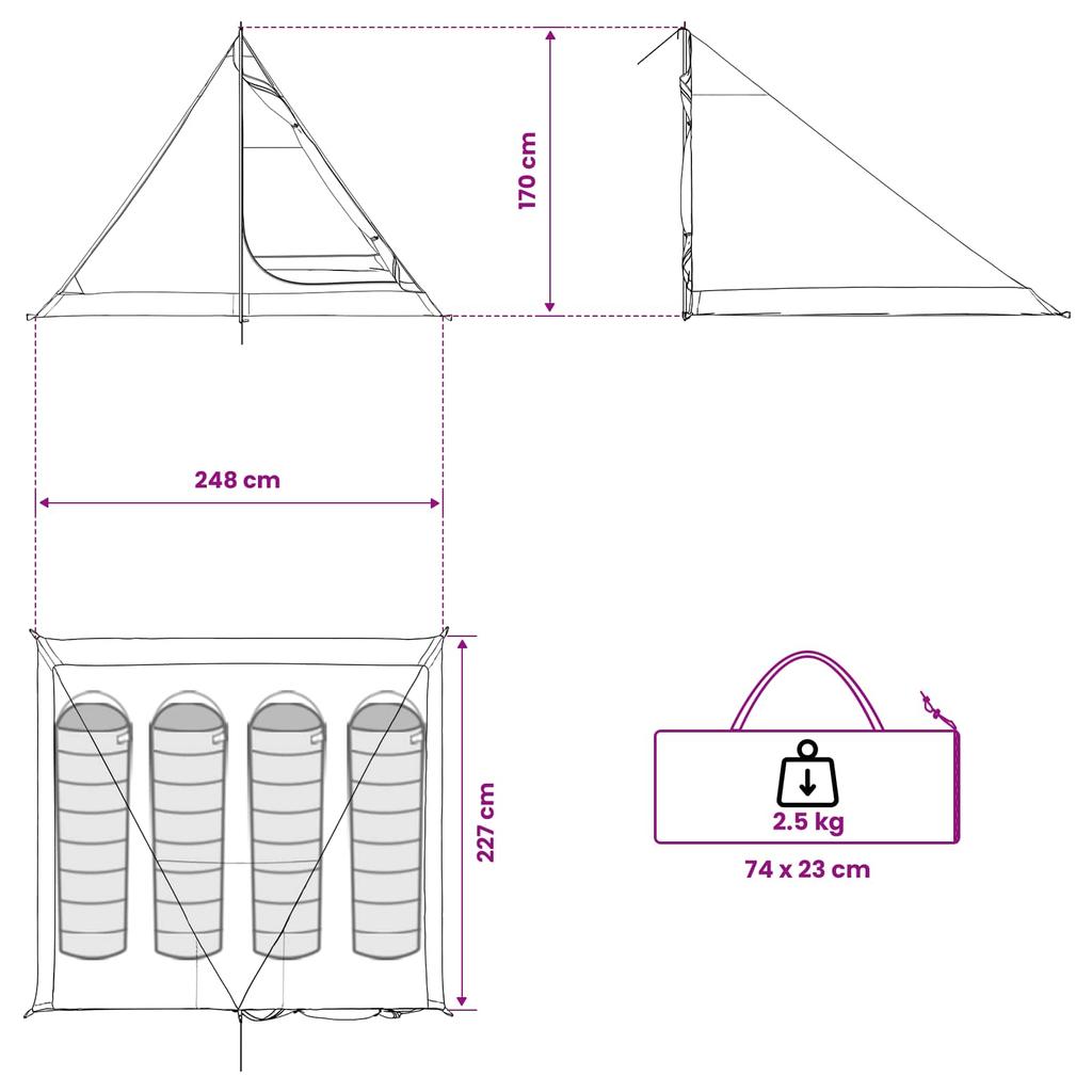 Trekking Tent Blue 4 Person 185T Polyester with PU Coating