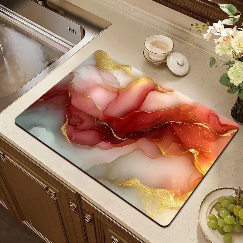 Marble Coffee Cup Ironing Mat  Modern Art Texture Drying Mat Kitchen Counter Coffee Bar Drain Mat