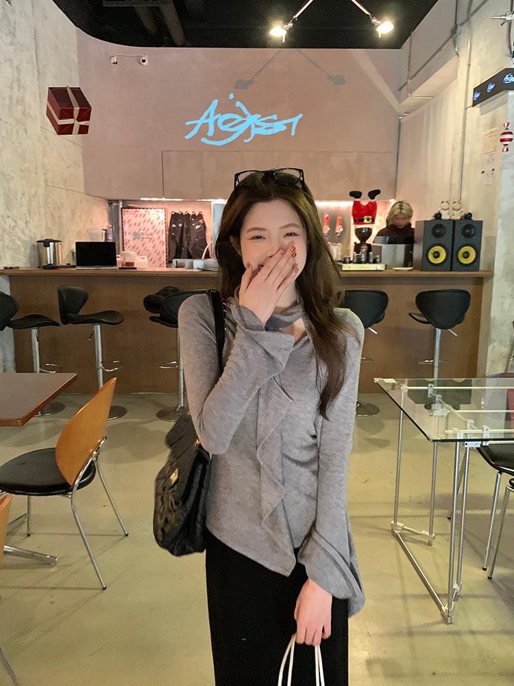 Korean Ruffle Halterneck Flowy Sleeve Slim Fit Top for Women - Chic Spring Arrival