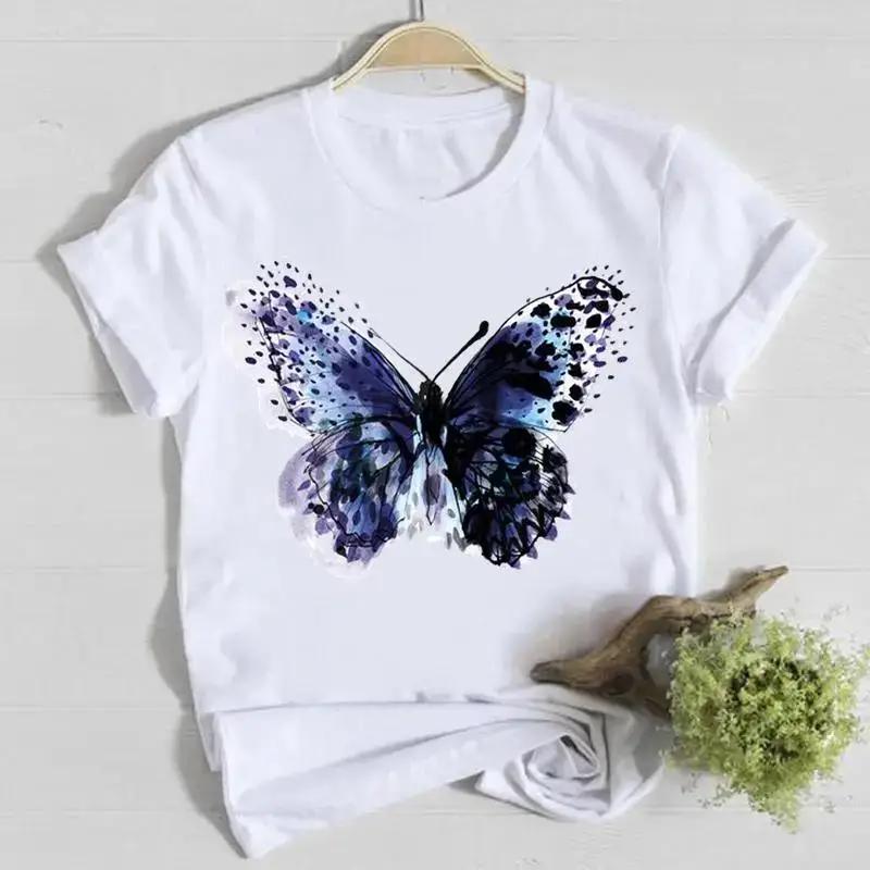 

Butterfly Cute Sweet Lovely Casual T Shirt Graphic Print Fashion Crew Neck Short Sleeve Plus Size T Shirt Women 3XL