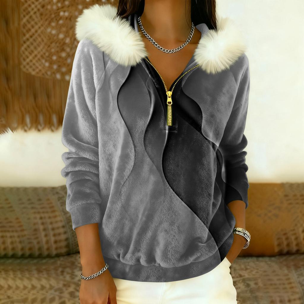 Women's Loose And Comfortable Casual Fashion Half-Zip Hooded Long Sleeve Conventional Printing Top