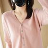 Women's V-Neck Knit Cardigan Long Sleeve Sweater, 2024 Spring Korean Style Collection