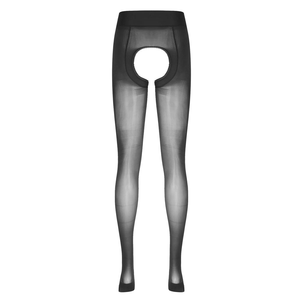 Sexy gjennomsiktig, gjennomsiktig, skrittløs strømpebukse, blank glatt, mellom midje, åpen rumpe Tights Leggings Stretchy strømper Natttøy