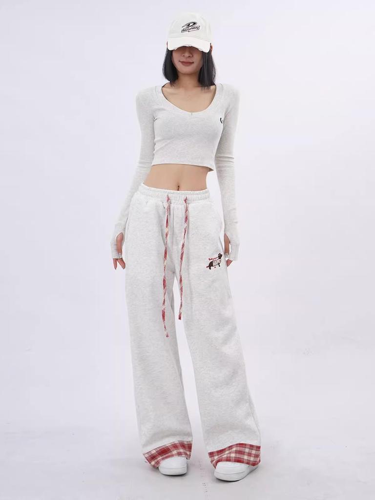 Women's Sporty Retro Wide-Leg Sweatpants, Cuffed, 2025 Design – Loose Fit for Autumn/Winter Casual Wear
