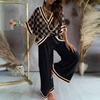 Women's Fashion Casual Printed Short Sleeve V-neck Tops  Pants Suit