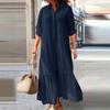 New Cotton and Linen Long Irregular Dress Shirt Collar Button Casual Dress