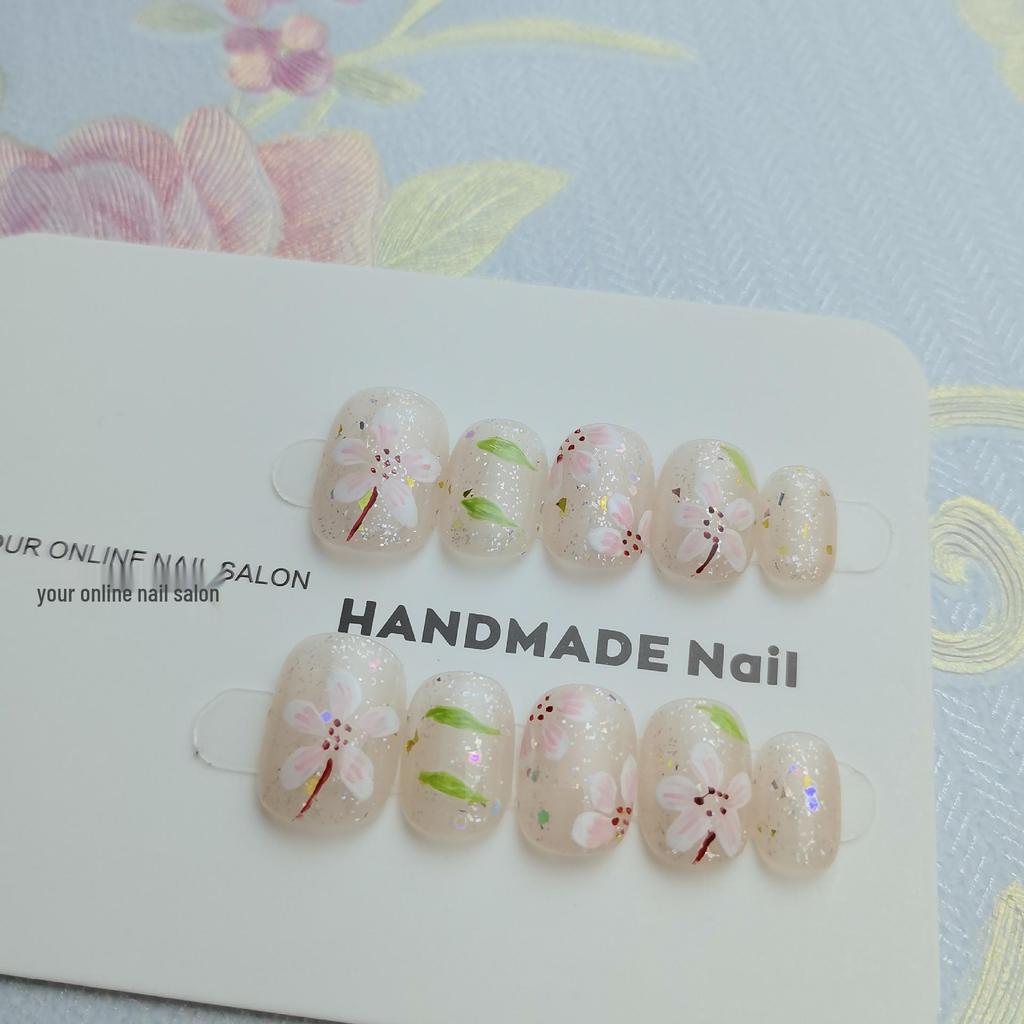 Dreamy Spring Floral Wearable Nail Stickers: Hand-Painted, Fresh Whitening Manicure Design