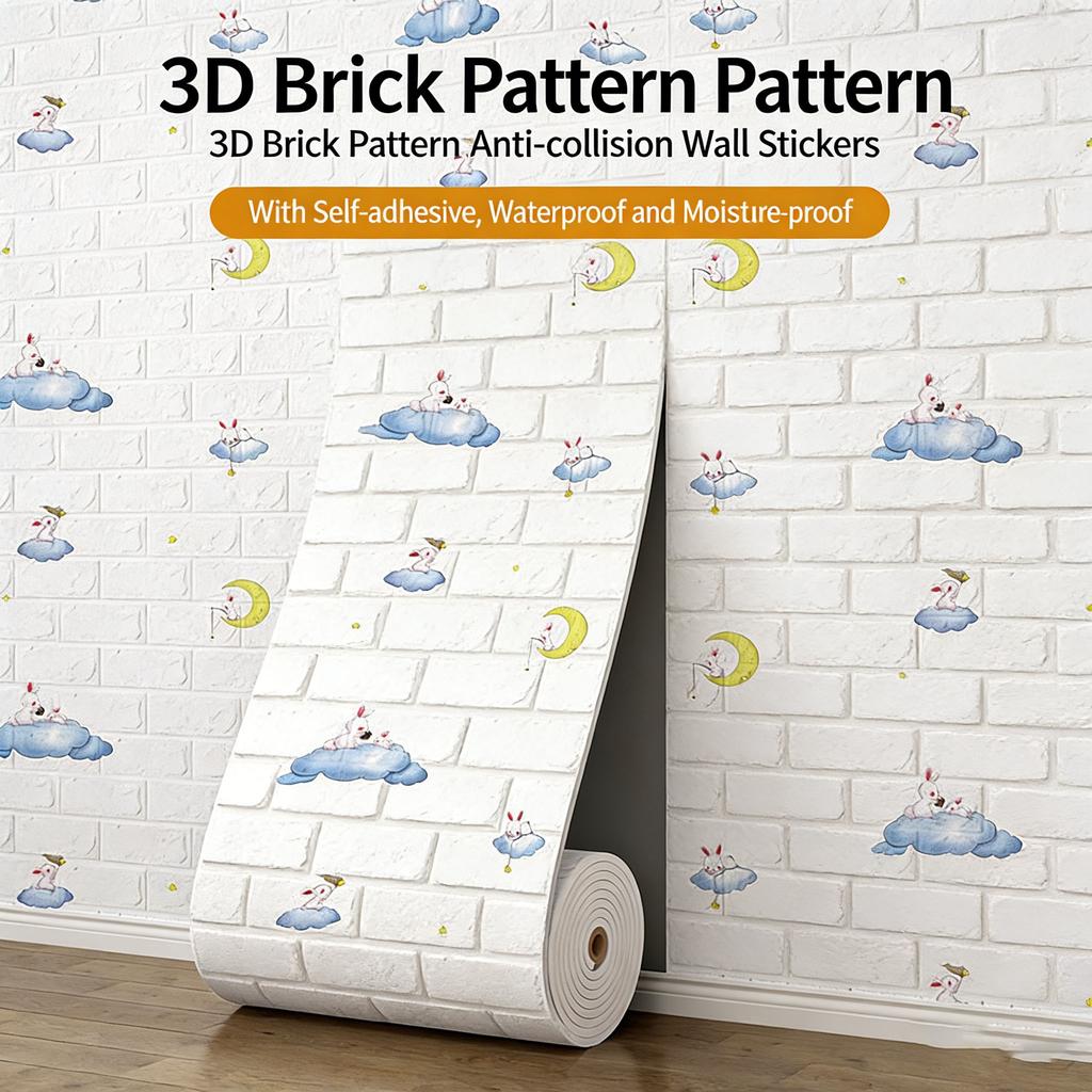 3D Self Adhesive Cartoon Foam Wall Panels Wallpaper for Kids Room Soft DIY Brick Wall Sticker Waterproof & Moisture Proof Home Decor