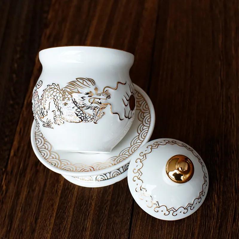 Keramika Vzor Dvojitý Drak Kelímek na Vodu Ozdoby Domácí Feng Shui Uctívací Dekorace Tradiční Buddhistické Nástroje Potřeby