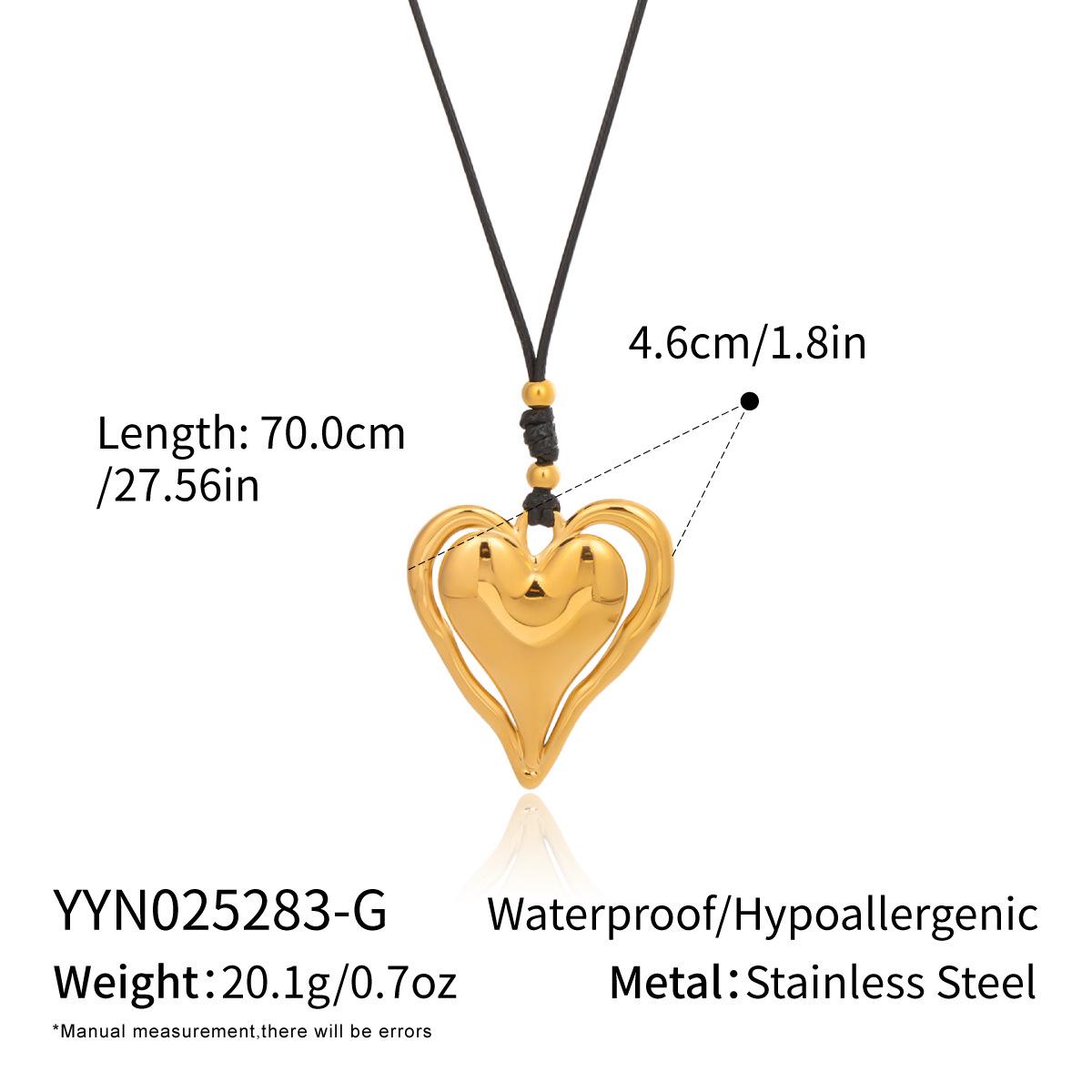 Модное черное веревочное ожерелье Xia Ling с металлическим кулоном-сердцем - Нержавеющая сталь, Простое и универсальное для женщин
