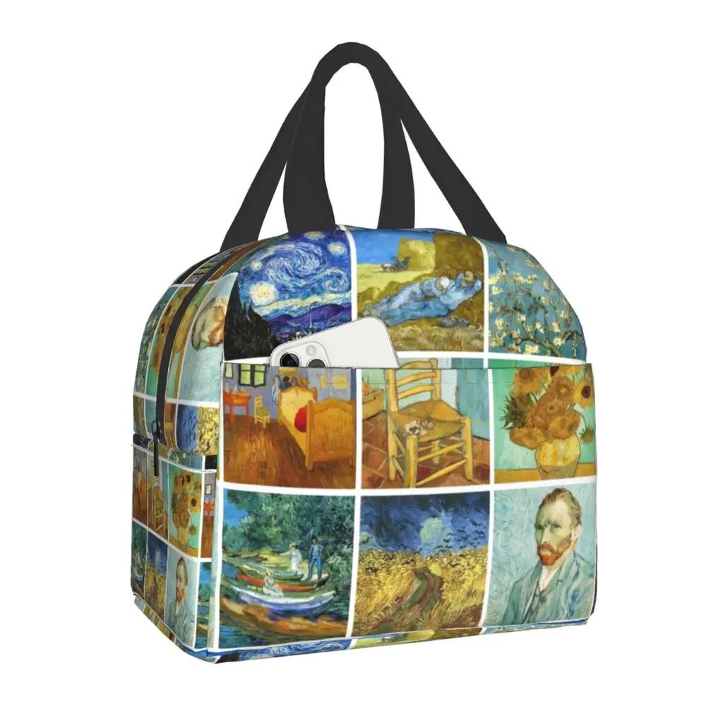 Insulated Lunch Tote Bag for Women School Portable Thermal Cooler Almond Blossoms Flowers Art Lunch Box